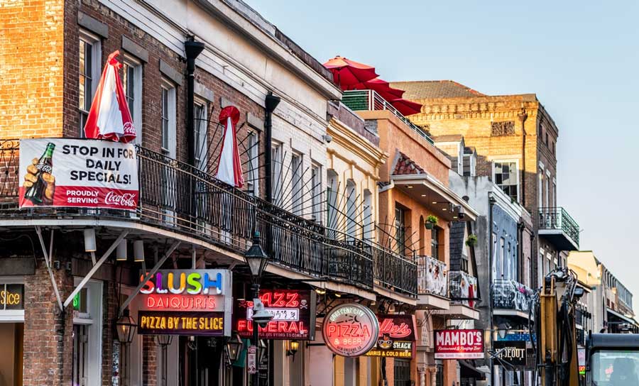 A row of local shops and resturants in New Orleans