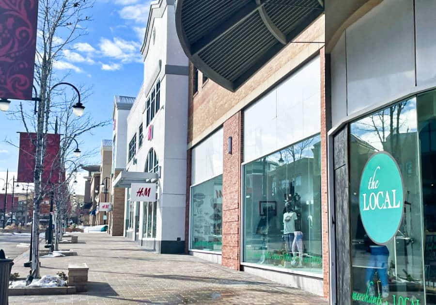 View of the empty walkway near the shops in Southlands