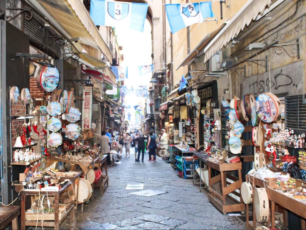 View of the shops along the Spaccanapoli Street