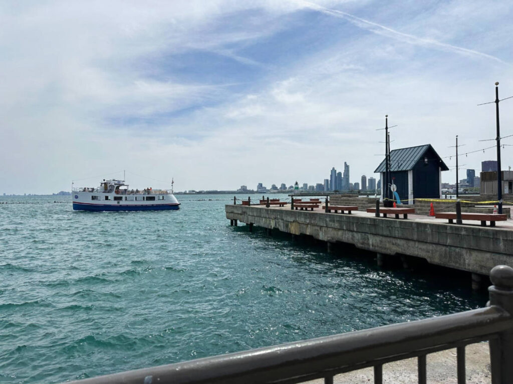 The Shoreline boat tour arriving at the dock