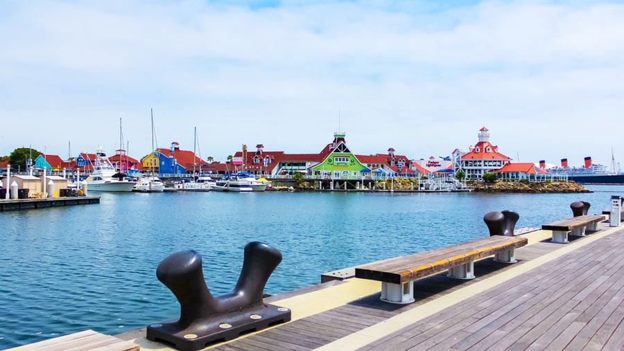 View of the colorful shoreline village in Long Beach