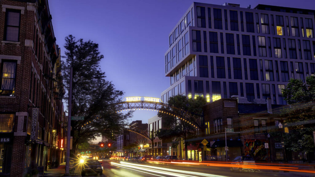 View of the entrance to Short North Arts District at night