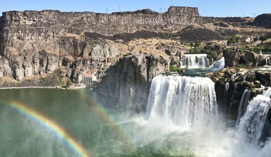 Stunning rainbow above the Snake River at Shoshone Falls near Boise.