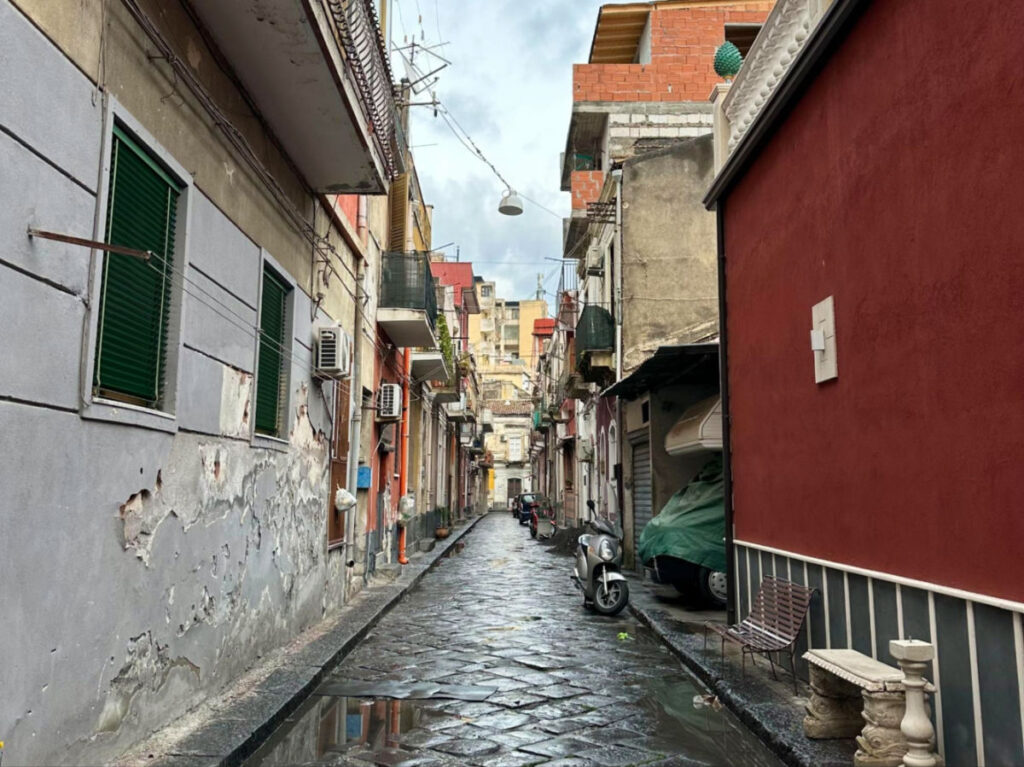 View of a wet side street