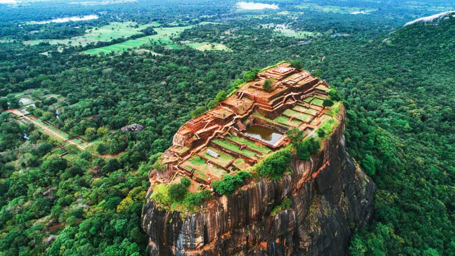Aerial view of the Sigiriya The Ancient Rock Fortress