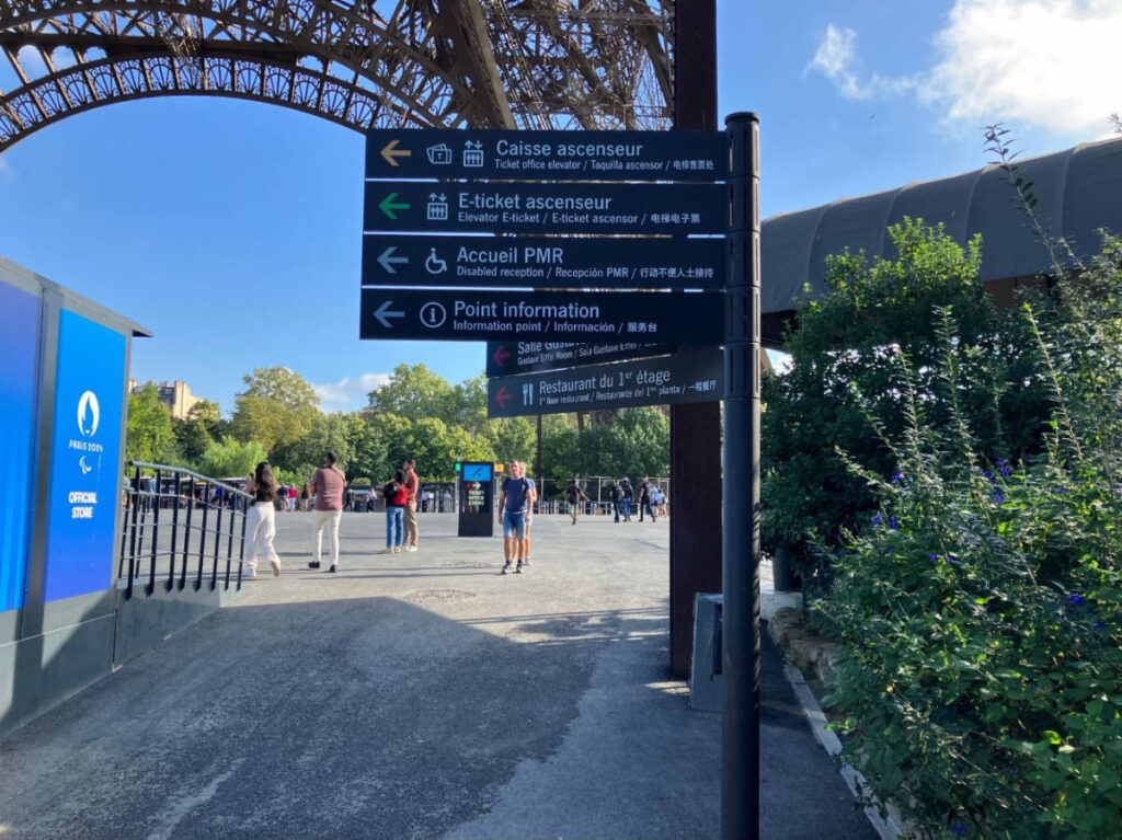 View of signages in the Eiffel Tower