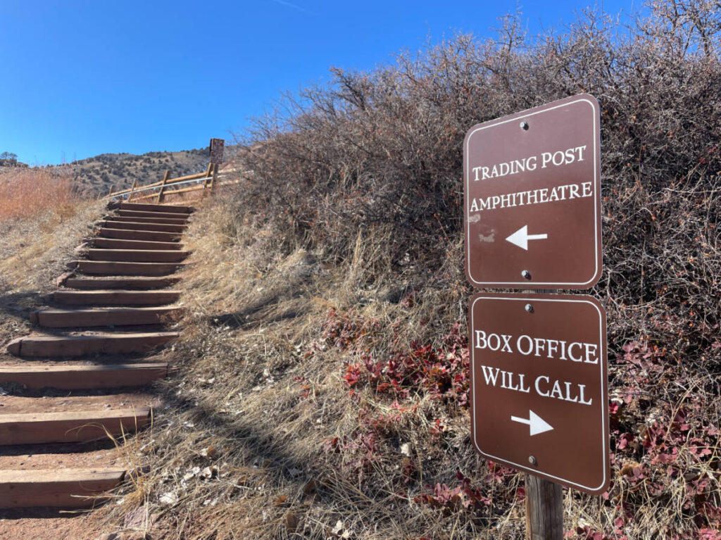View of a staircase and signages at Red Rocks
