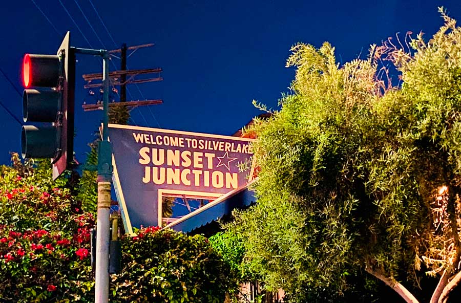 A welcome sign of Silver Lake Sunset Junction