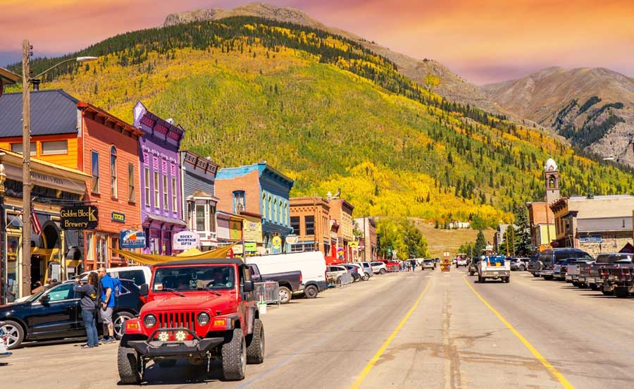 View of the main street at sunset