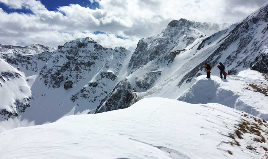 View of people on top of the Silverton Mountain Ski Area