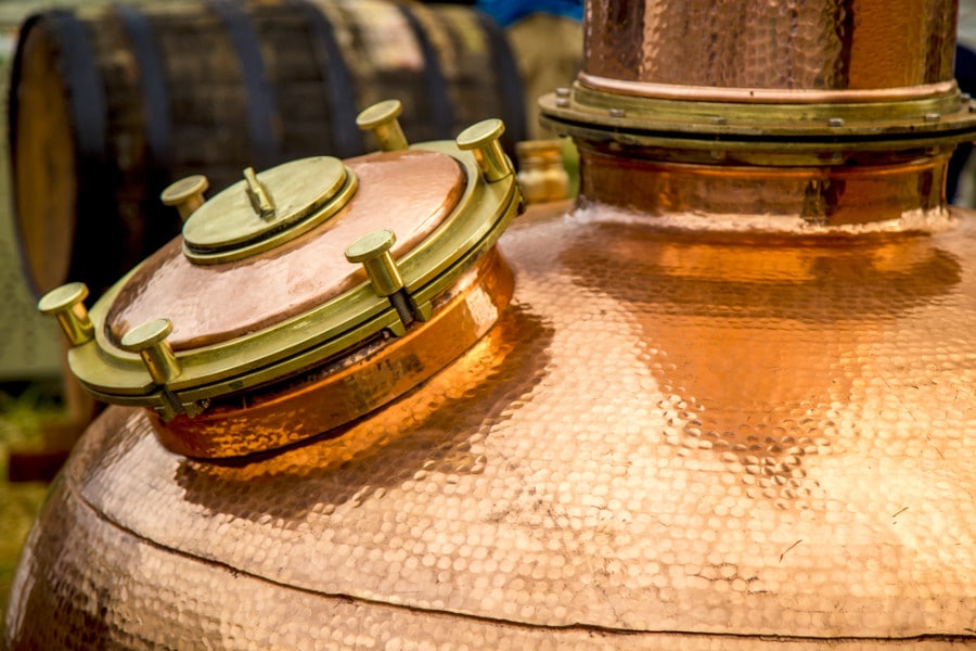 A distilling apparatus in a distillery farm in St Croix