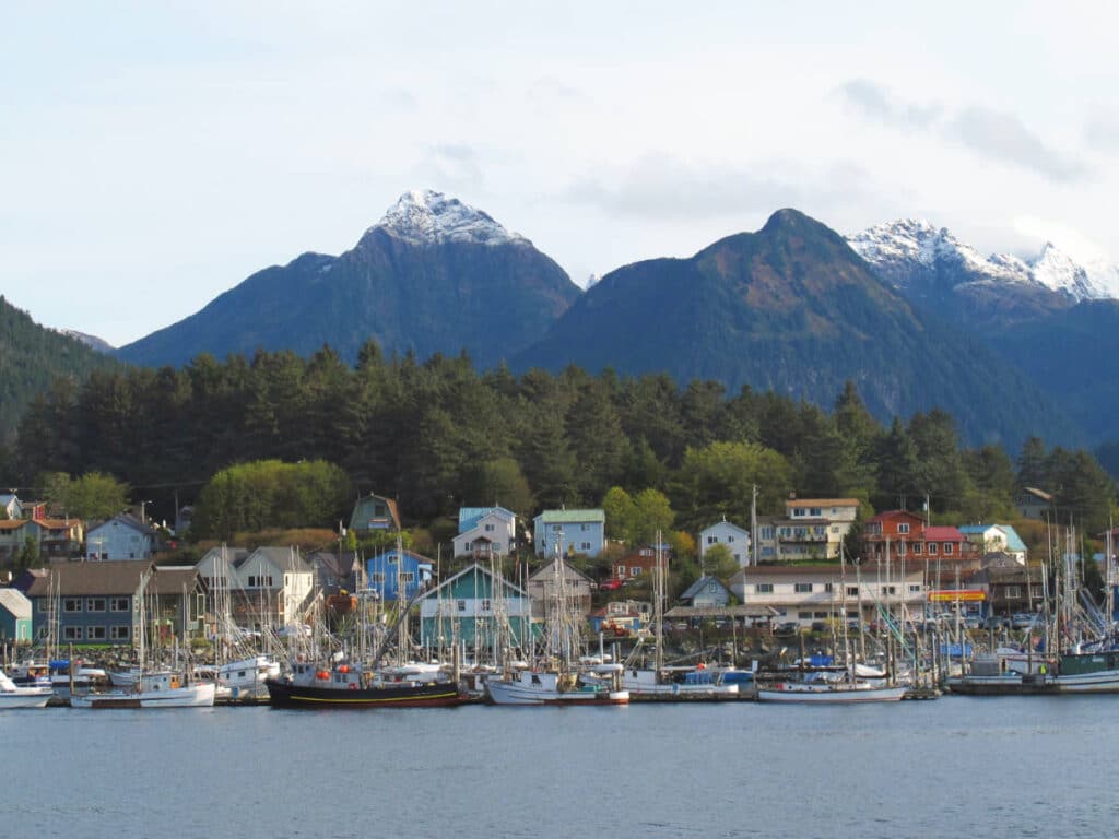View of boats on a harbor in Sitka