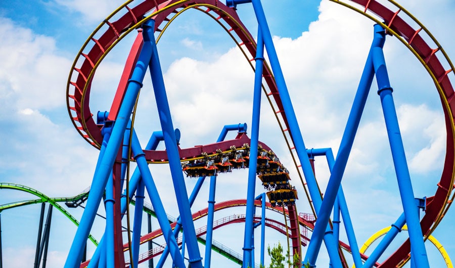 View of people enjoying the rollercoaster ride in New Jersey