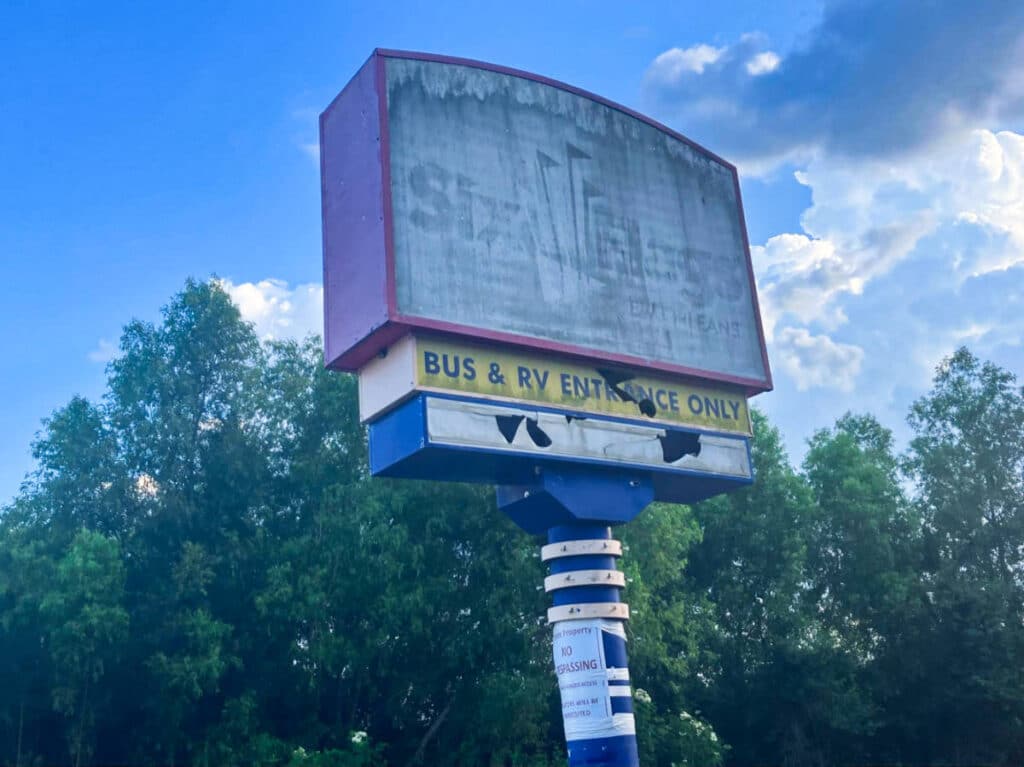 A destructed signage of Six Flags
