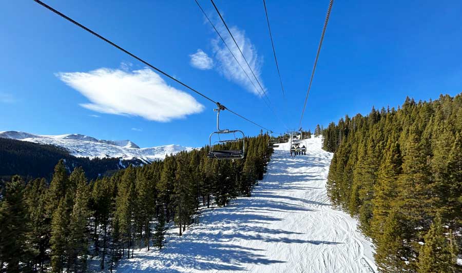 View of ski lifts under the clear blue sky in Breckenridge
