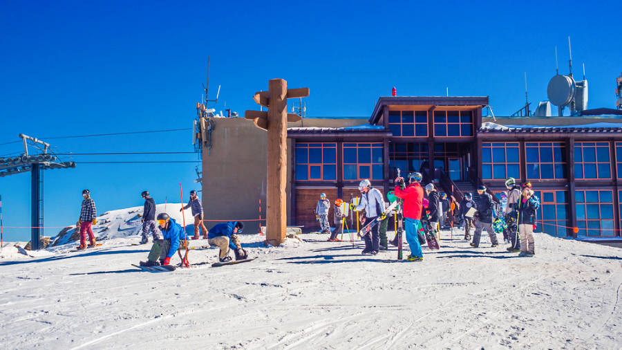 View of the skiers at a ski resort