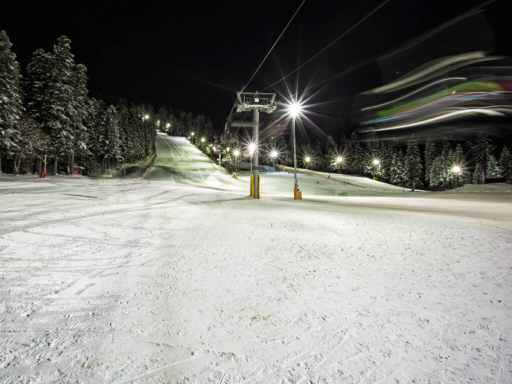 View of the ski slopes at night