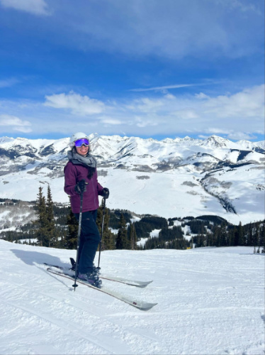 The author, Abigail Bliss skiing in Crested Butte Mountain Resort