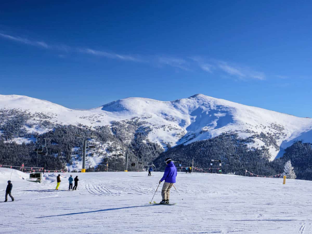 Clear blue sky over the skiers in Copper Mountain