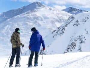 A couple skiing in Breckenridge
