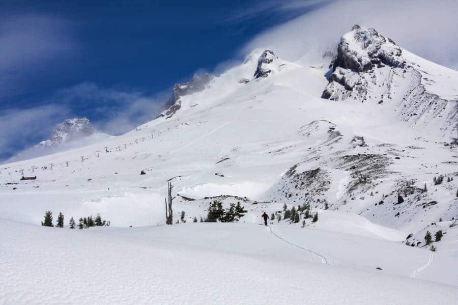 View skiers enjoying their day at the Mount Hood