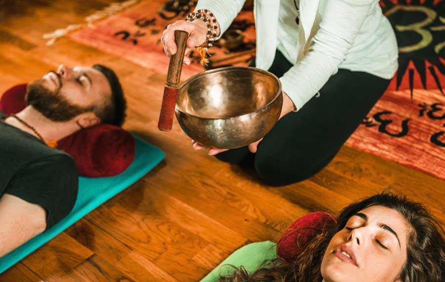 Two people relaxing in Skinny Beats Sound Shop