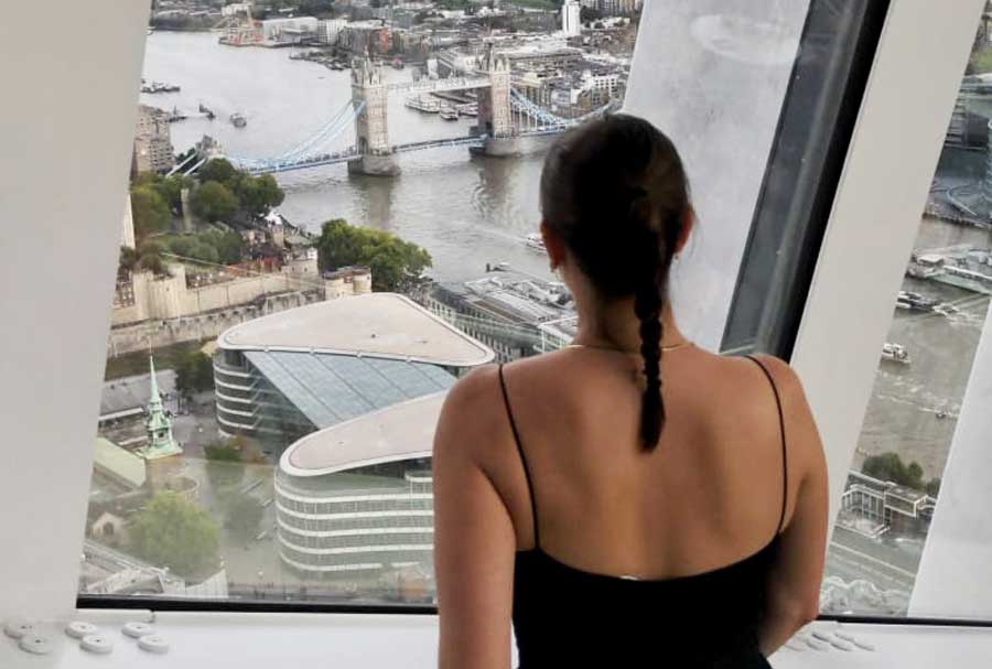 The author admiring the Tower Bridge from the Sky Garden