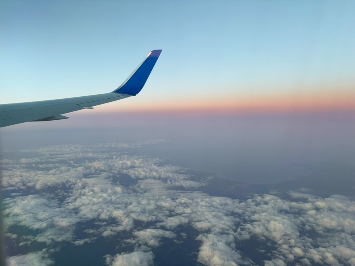 Scenic view of the sunrise from the plane