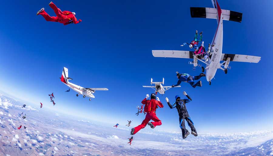 View of skydivers up in the sky in Eloy, Arizona