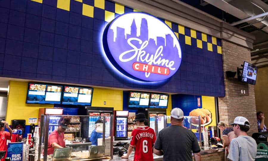 People lining up to order in Skyline Chili restaurant