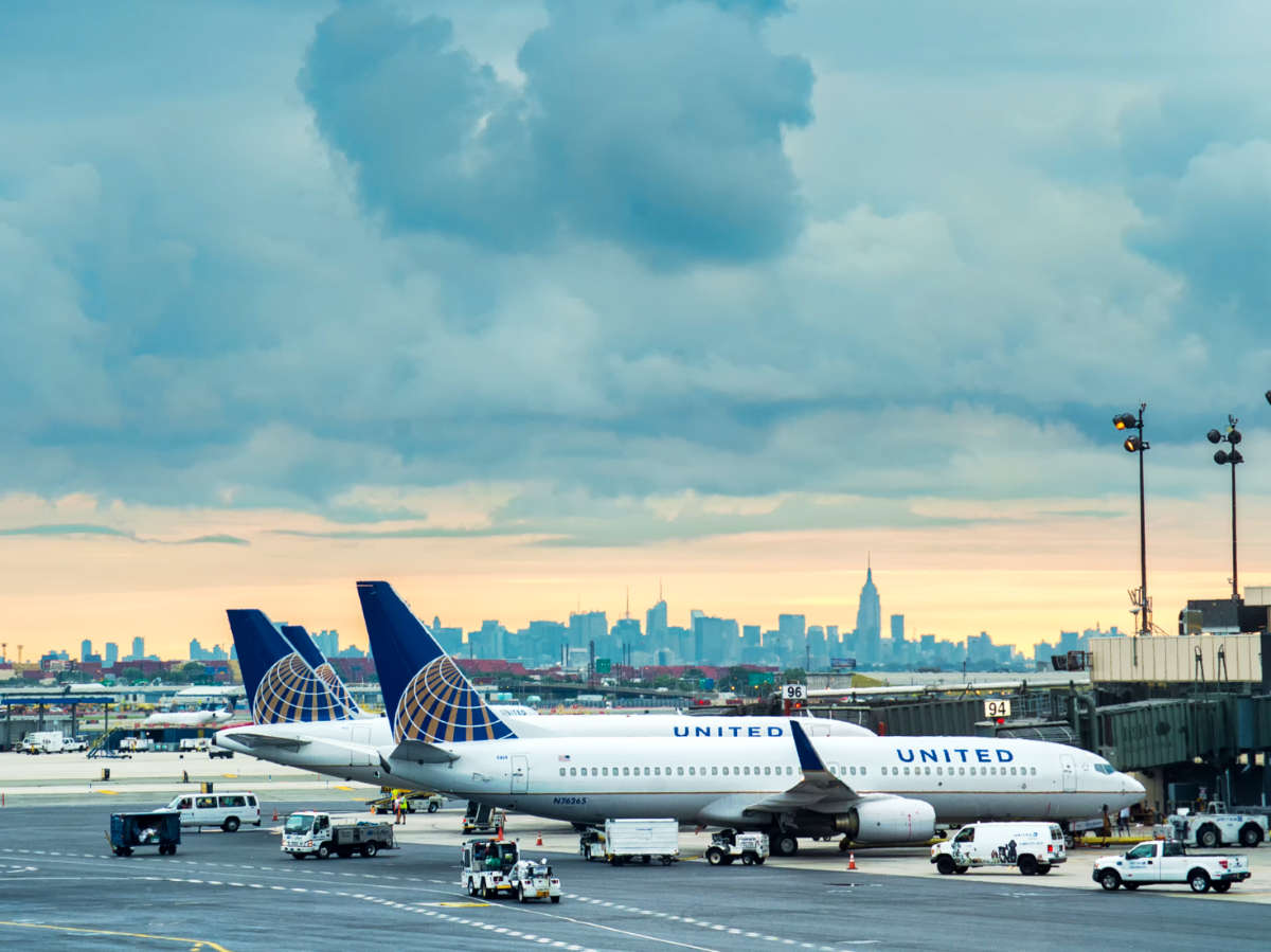 The Newark’s airport with the Manhattan skyline in the background