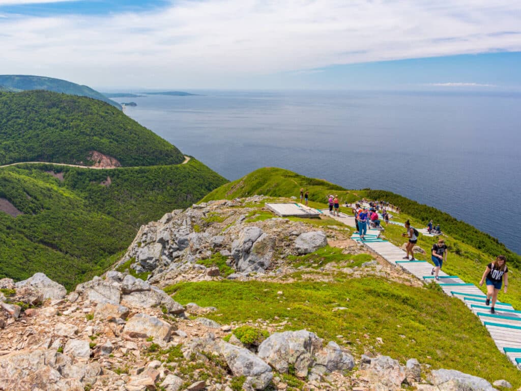 Aerial view of people during a hike at the Skyline Trail
