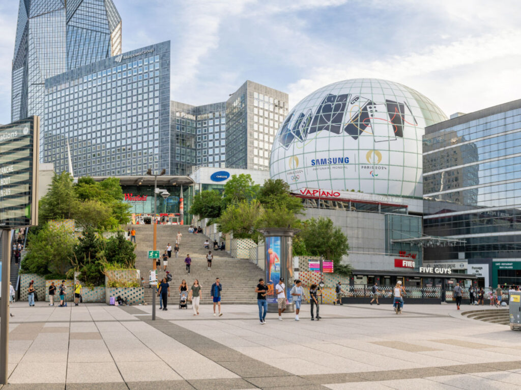 Skyline view of La Defense with Westfield Les Quatre Temps Shopping Mall and Le Dome