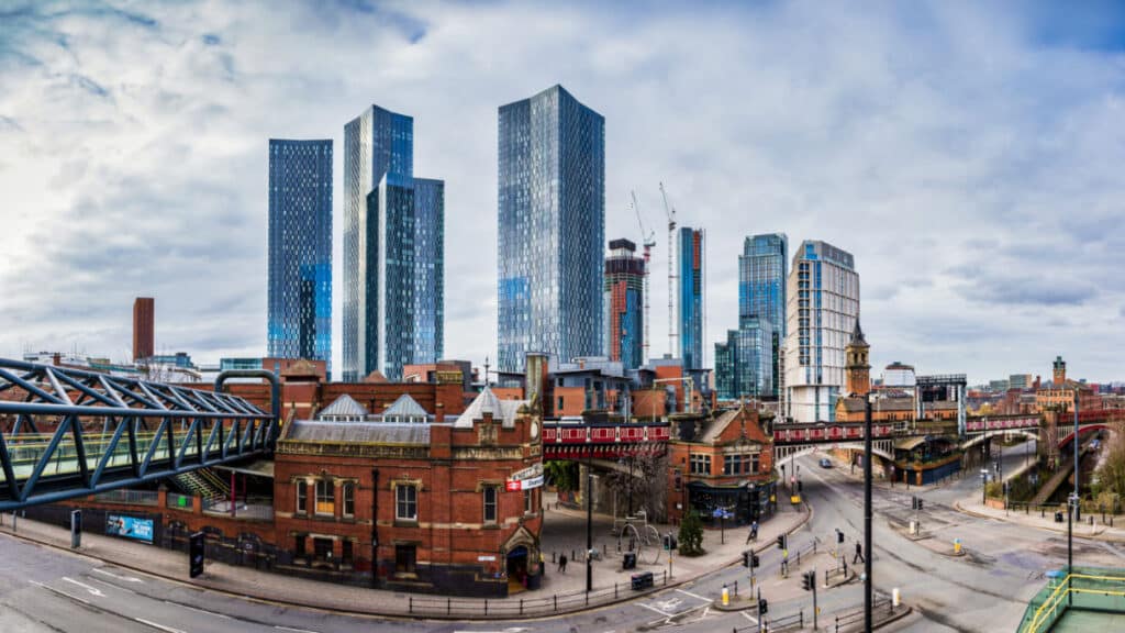 Panoramic view of the skyline in Manchester, UK