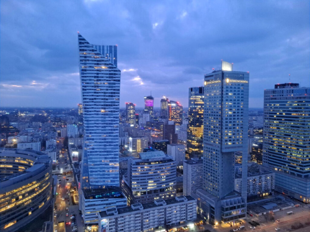 City skyline and tall buildings in Warsaw