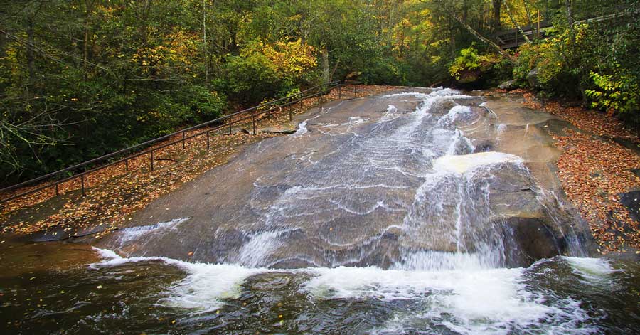 View water streaming at the Sliding Rock during autumn