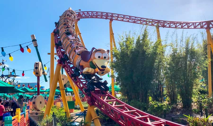 People enjoying a ride in the Slinky Dog Dash