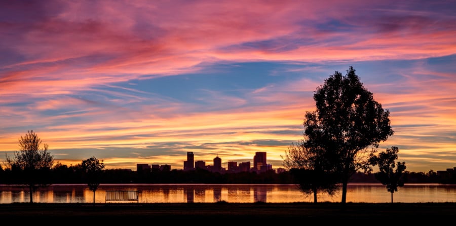 View of sunrise over Sloan's Lake
