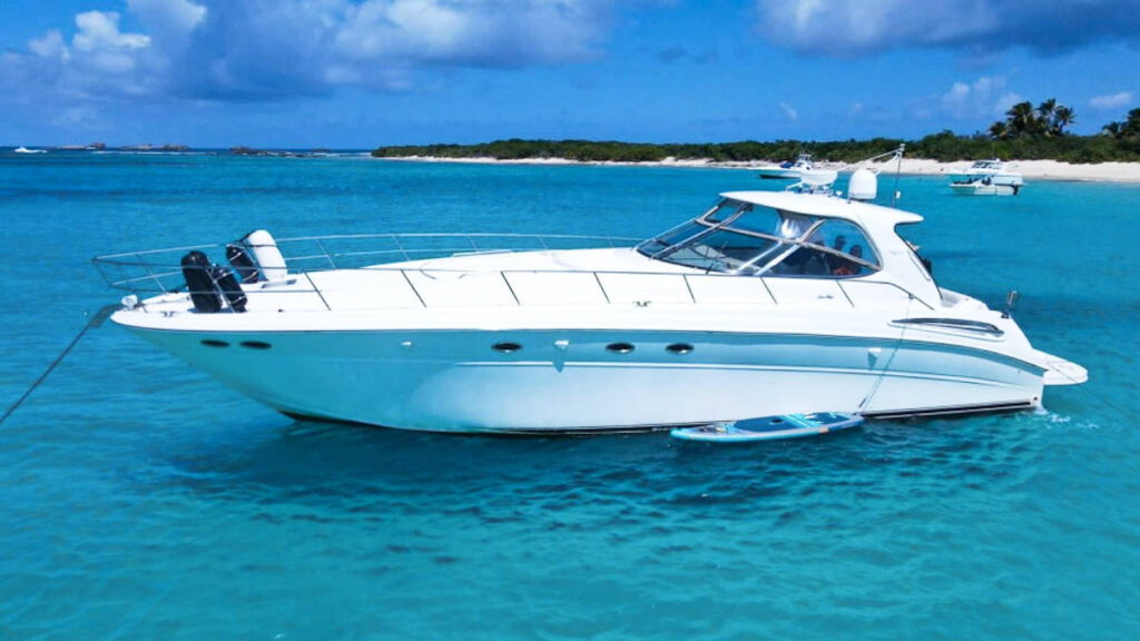 A yacht docked on the ocean