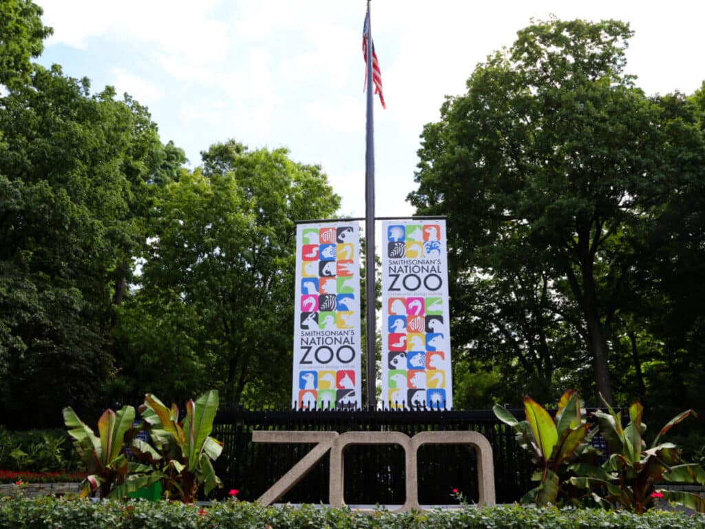 View of the signage and poster of Smithsonian Zoological Park