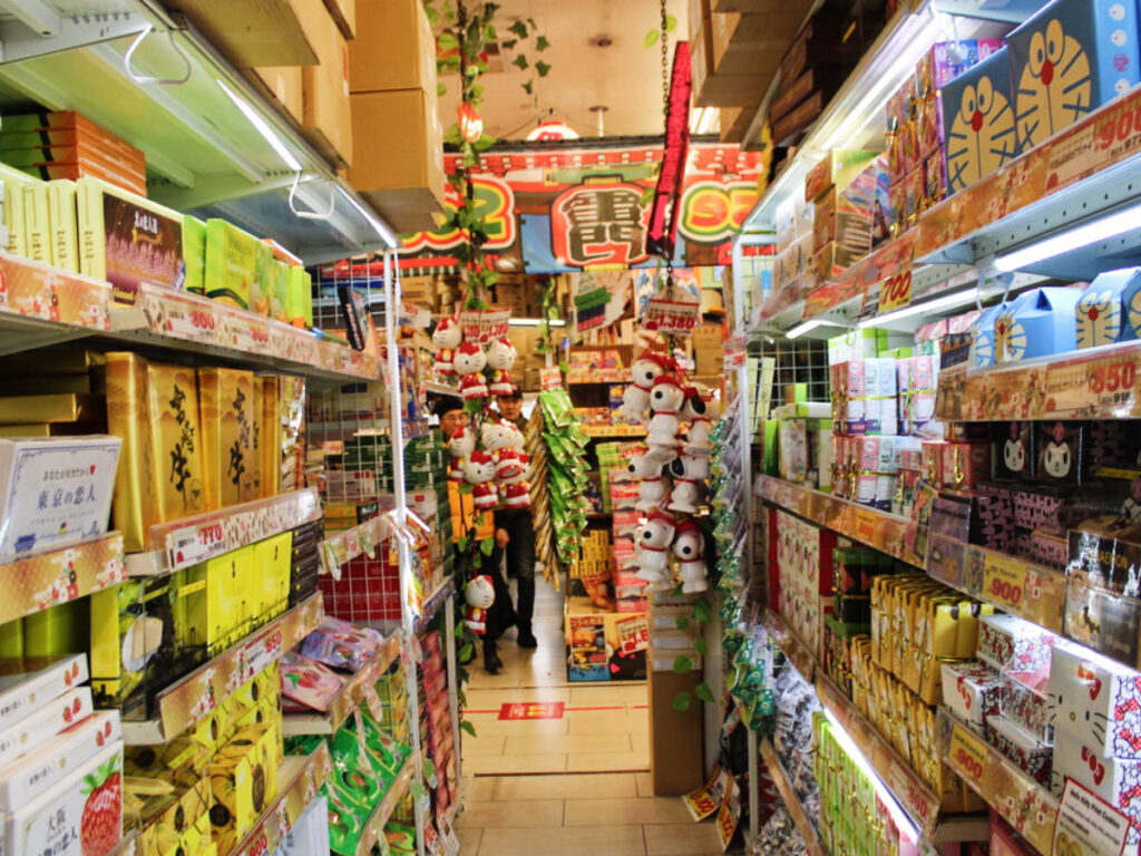 Different kinds of snacks displayed in Don Quixote