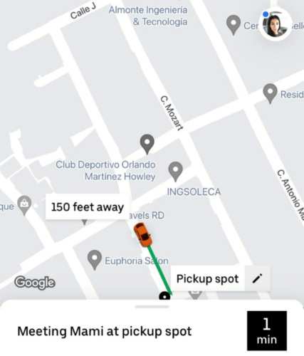 A snapshot of the Uber ride from the mobile app