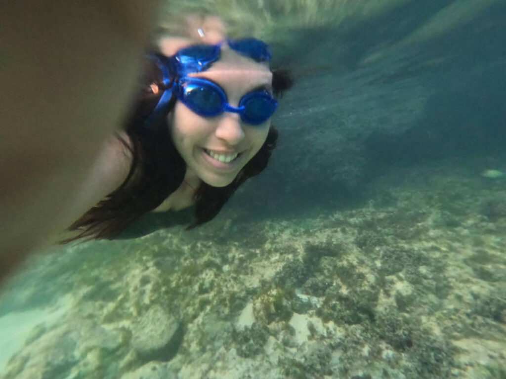 The author Vanessa Ramos snorkeling in Playa Mar Chiquita