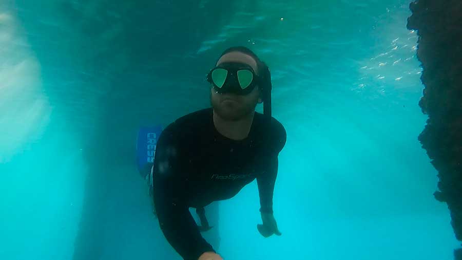 The author snorkeling under the water of St. Thomas