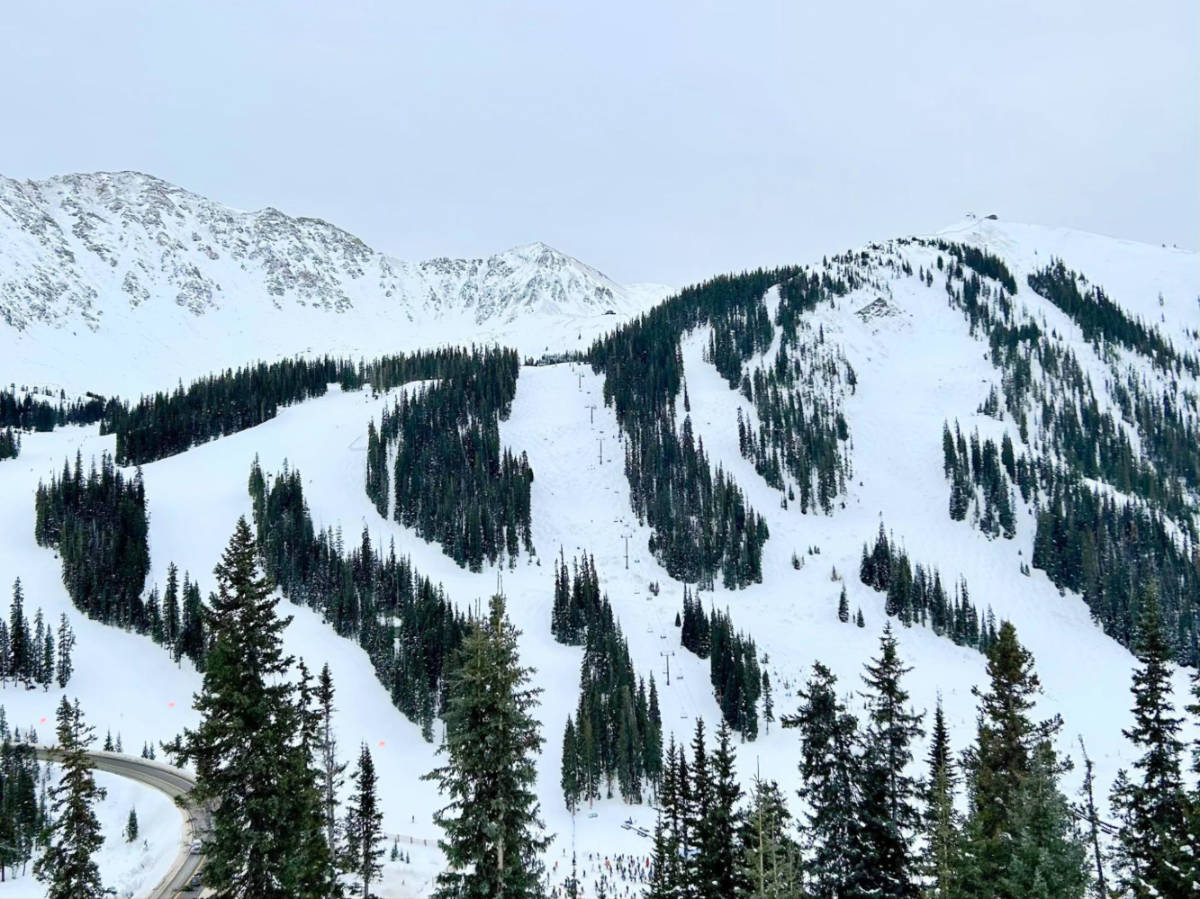 View of the snow covered landscape at Arapahoe Basin Ski Area