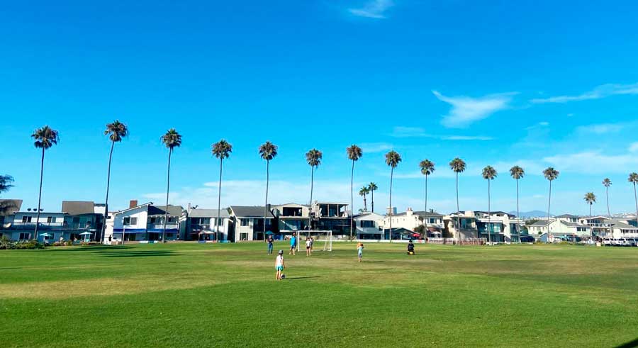 People playing at a soccer field in Newport Beach