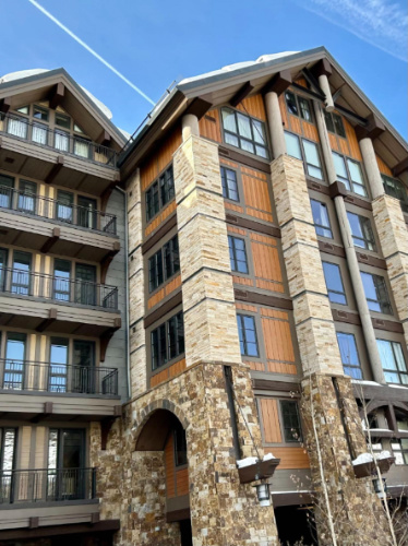 Clear blue sky over the Solaris Residences building