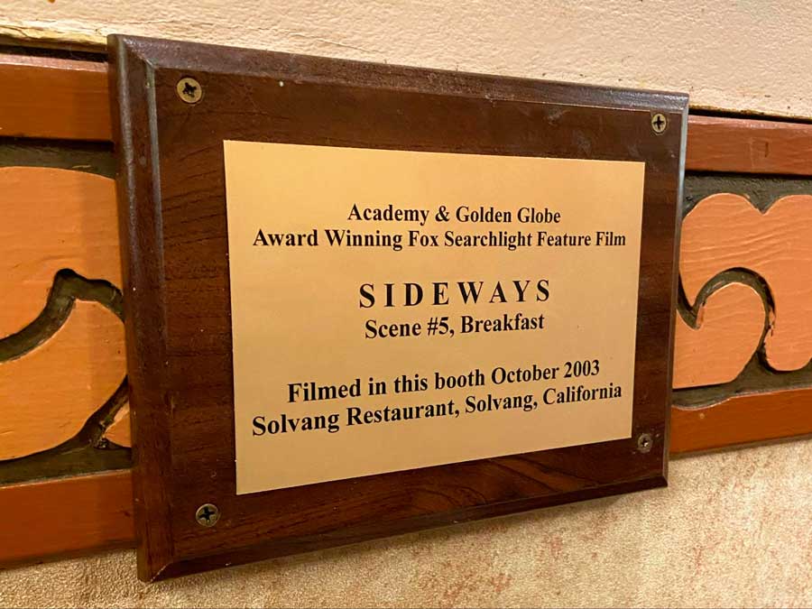 One of the awards displayed in Solvang Restaurant