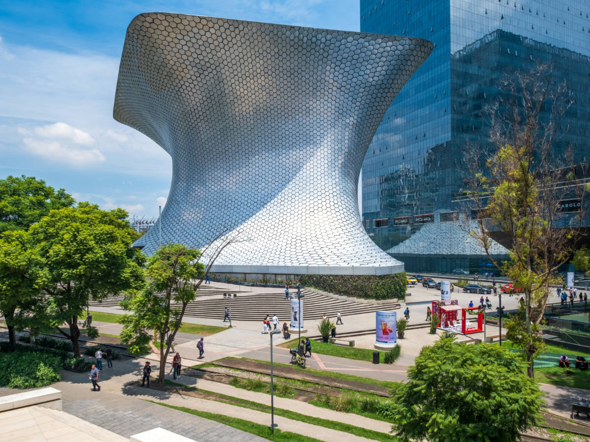 View of unique structure of The Soumaya Museum at Plaza Carso
