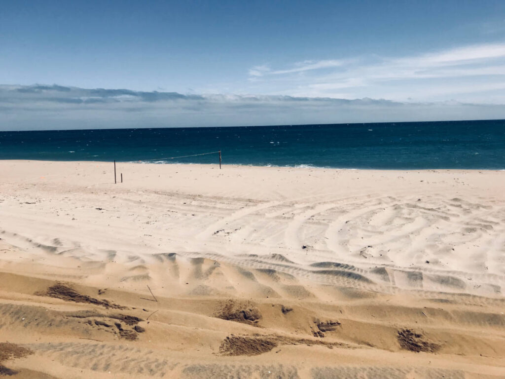 View of the vast white sand shoreline of South Beach